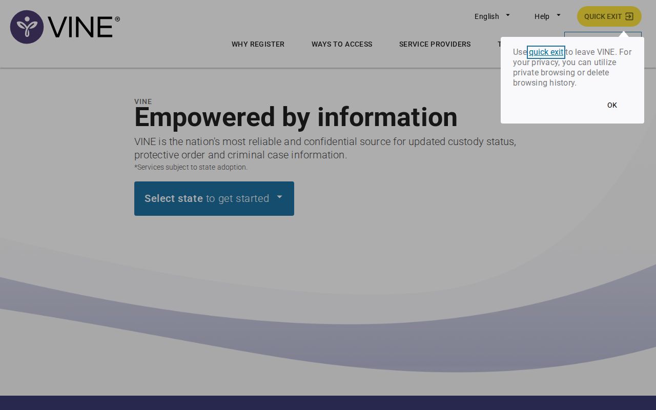 VINELink custody search interface used for Arkansas and Lincoln County checks