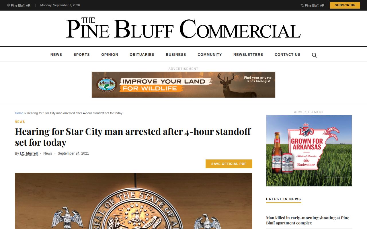 Pine Bluff Commercial report about a Star City arrest and hearing