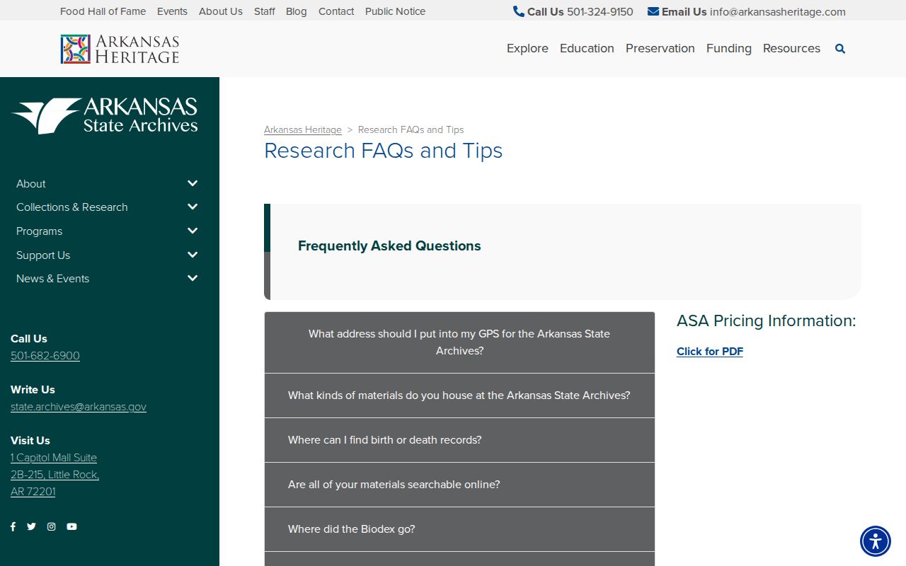 Arkansas State Archives research FAQs and county-record guidance